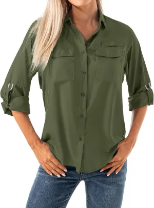 Jessie Kidden Women's Quick Dry Sun UV Protection Convertible Long Sleeve Shirts for Hiking Camping Fishing Sailing