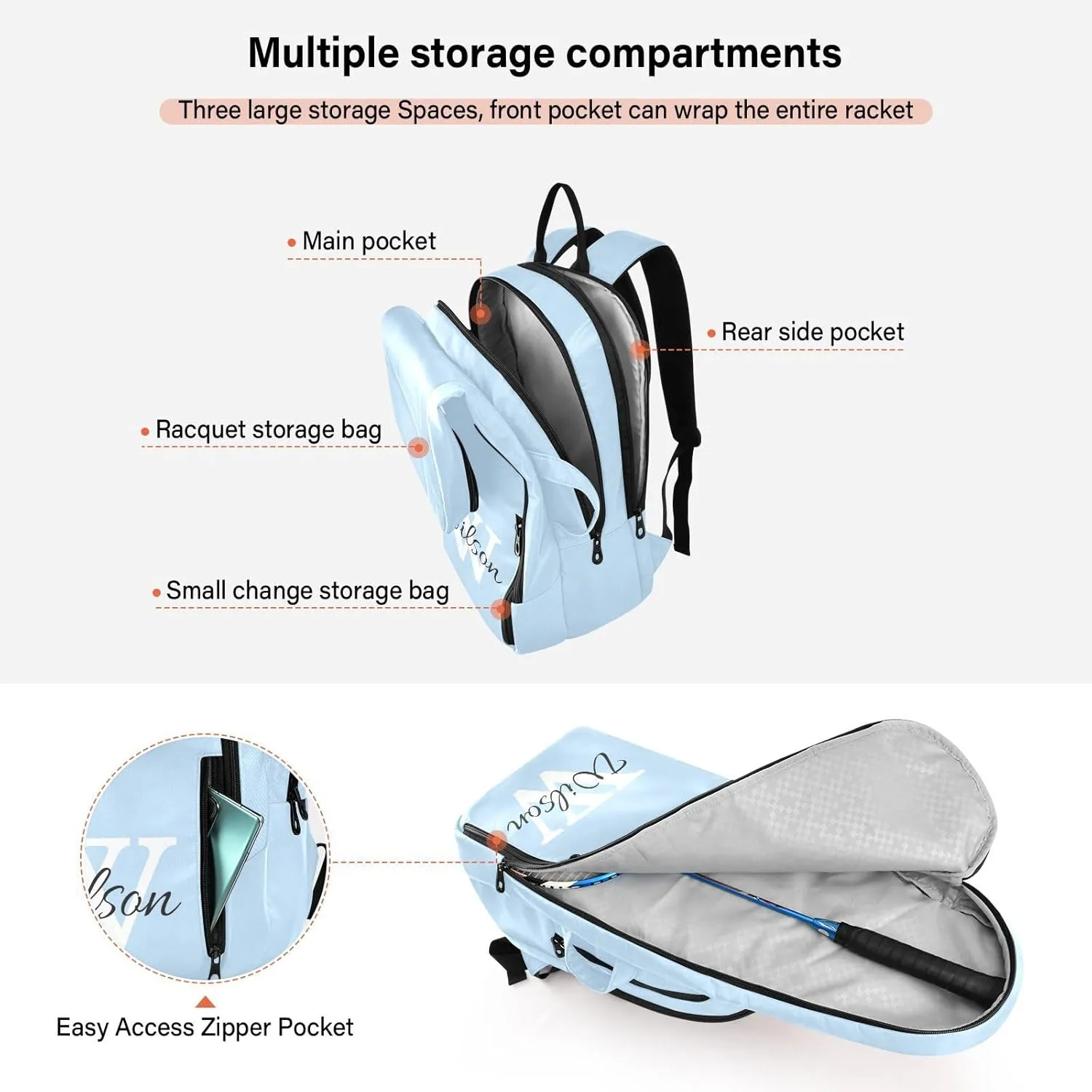 Joko Ivery Custom Tennis Bag Backpack Tennis Racket Bag Pickleball Bag Backpack Fits Badminton Paddles Sport Accessories