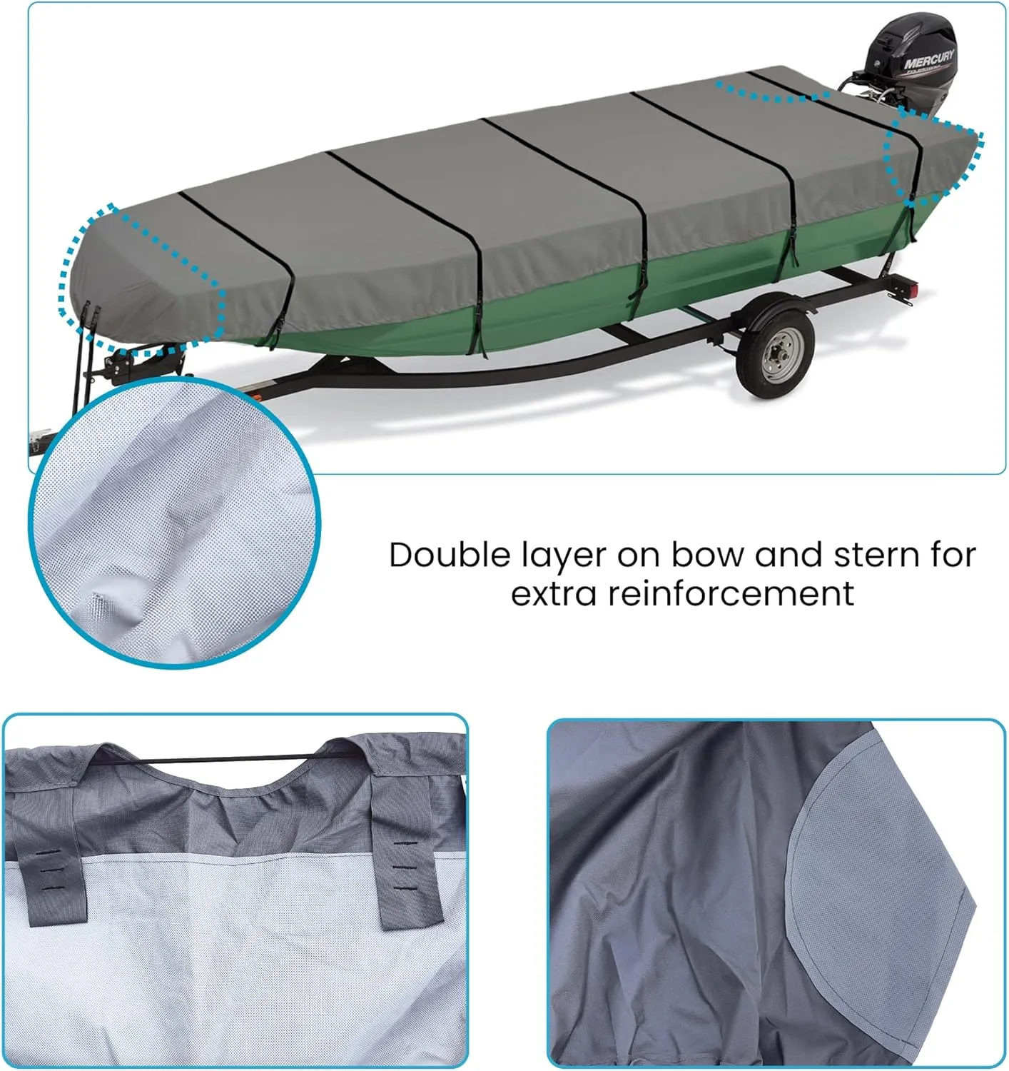Jon Boat Cover, 600D Marine Grade Solution-Dyed Polyester Fade and Tear Resistant, Heavy Duty Waterproof and UV Protection Trailerable Jon Boat Cover 16ft Long