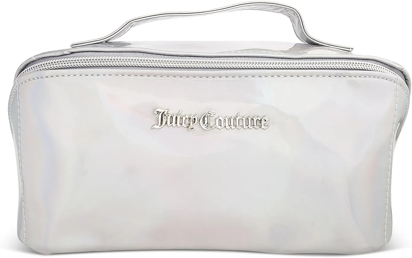 Juicy Couture Women's Cosmetics Bag - Travel Makeup and Toiletries Cross Zip Pouch - Travel Cosmetic Bag, Iridescent