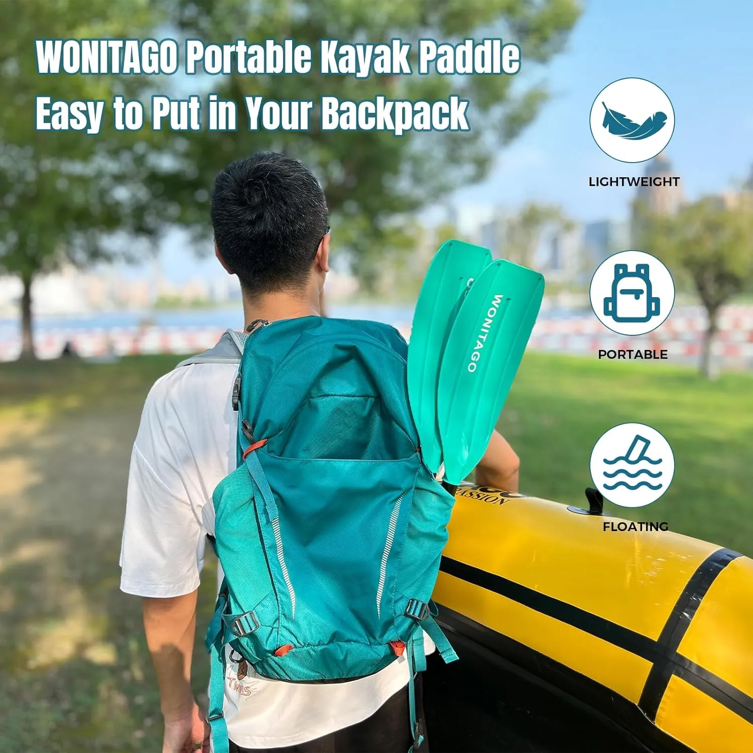Kayak Paddles with Aluminum Shaft and PP Blade, Portable Kayaking Oars for Inflatable Kayak, Packrafts, Adjustable 220-240 cm/86-94 Inches, 5 Piece