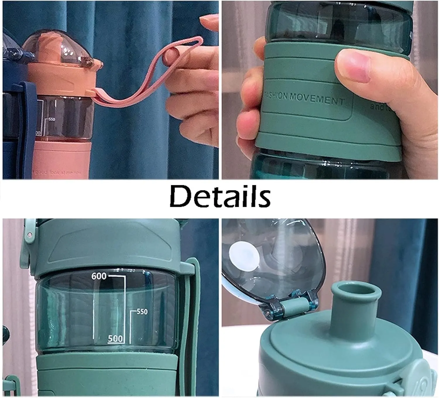 kettles Sport Bottles with Leak-proof Lid-Time Marker,Non-Slip Silicone,Large Water Jug-Portable Handle,Cups for Fitness/Camping canteen(A)