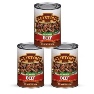 Keystone Meats All Natural Heat and Serve Canned Beef 14.5 Oz Fully Cooked Canned Meat Long Shelf Life Emergency Survival Canned Food Ready to Eat No Preservatives Gluten Free Made in USA Pack of 3