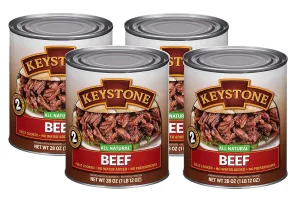 Keystone Meats All Natural Heat and Serve Canned Beef 28 Oz Fully Cooked Canned Meat Long Shelf Life Emergency Survival Canned Food Ready to Eat No Preservatives Gluten Free Made in USA Pack of 4
