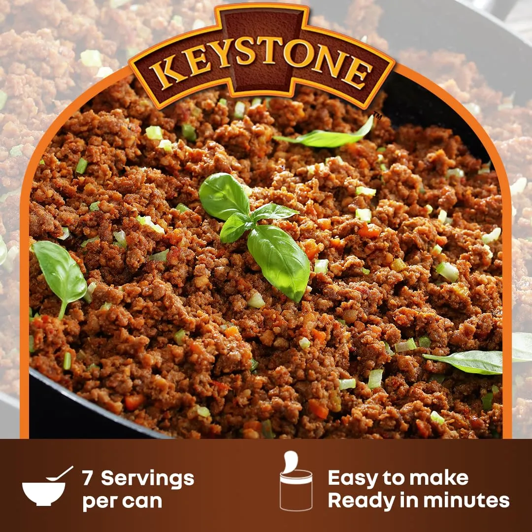 Keystone Meats All Natural Heat and Serve Ground Beef 14 Oz Fully Cooked Canned Meat Shelf Stable Emergency Survival Canned Food Ready to Eat No Preservatives Gluten Free Made in USA Pack of 2