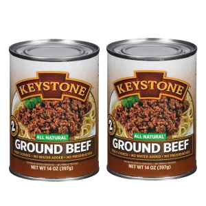Keystone Meats All Natural Heat and Serve Ground Beef 14 Oz Fully Cooked Canned Meat Shelf Stable Emergency Survival Canned Food Ready to Eat No Preservatives Gluten Free Made in USA Pack of 2