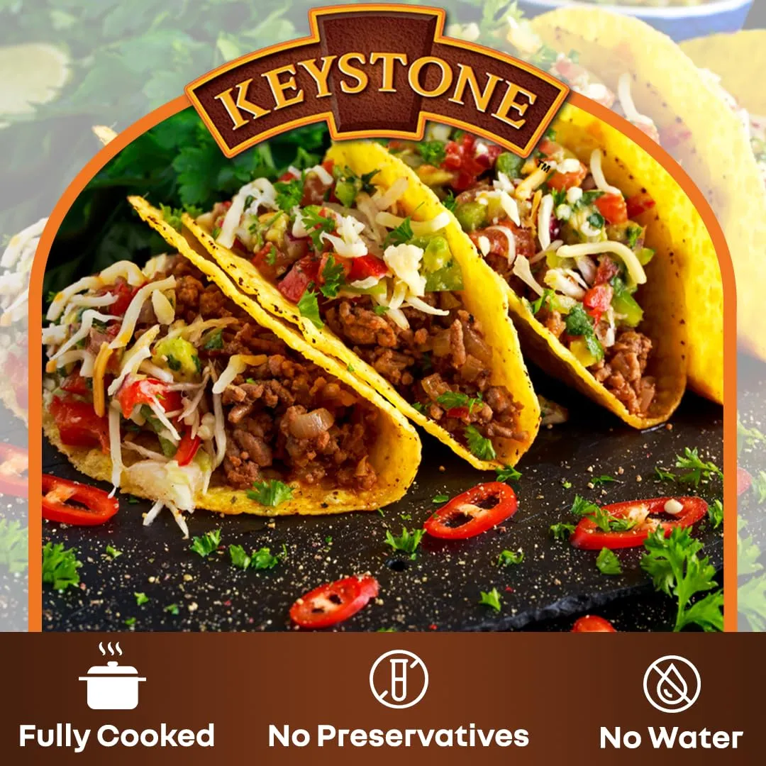 Keystone Meats All Natural Heat and Serve Ground Beef 14 Oz Fully Cooked Canned Meat Shelf Stable Emergency Survival Canned Food Ready to Eat No Preservatives Gluten Free Made in USA Pack of 2