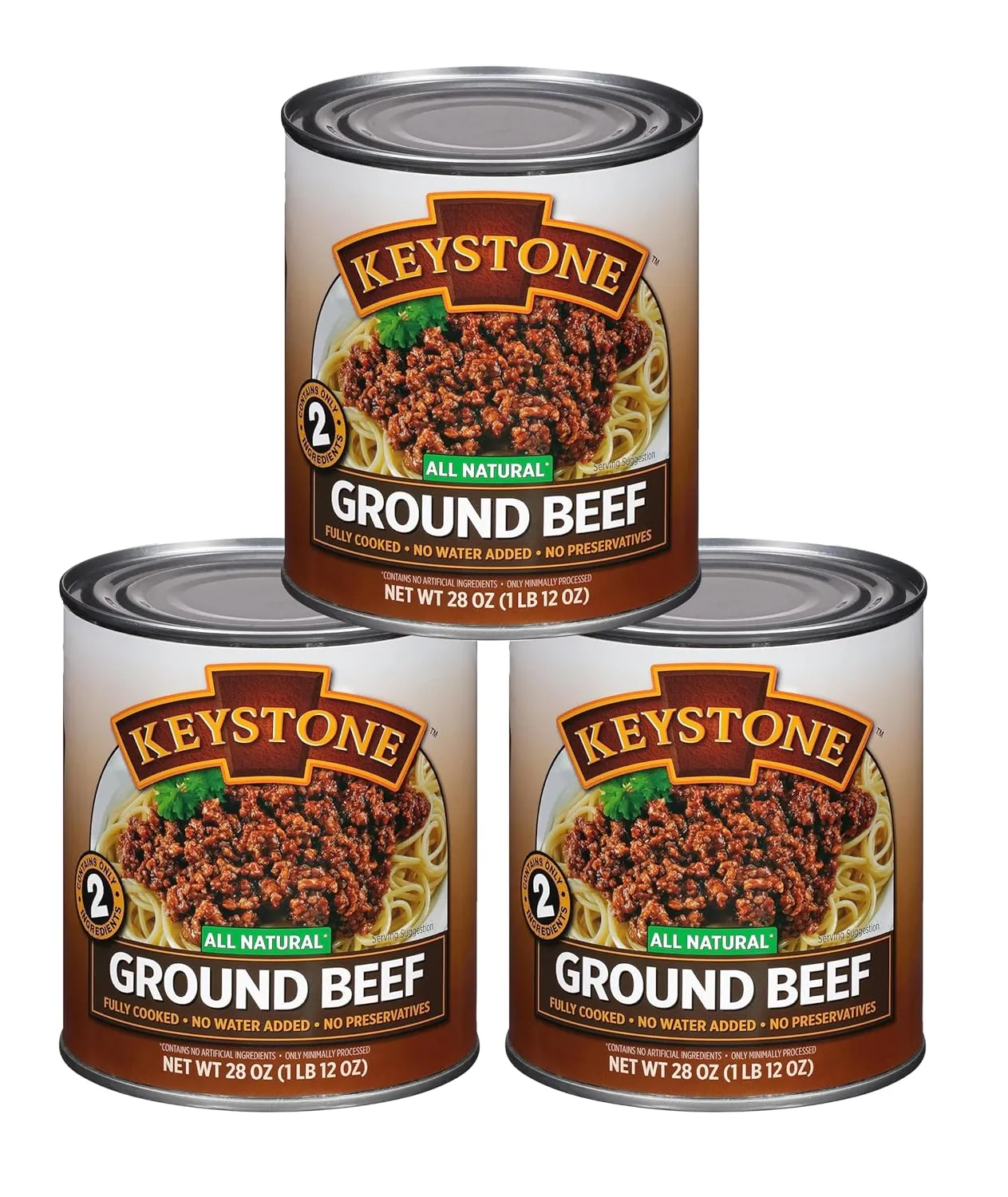 Keystone Meats All Natural Heat and Serve Ground Beef 28 Oz Fully Cooked Canned Meat Shelf Stable Emergency Survival Canned Food Ready to Eat No Preservatives Gluten Free Made in USA Pack of 3