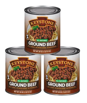 Keystone Meats All Natural Heat and Serve Ground Beef 28 Oz Fully Cooked Canned Meat Shelf Stable Emergency Survival Canned Food Ready to Eat No Preservatives Gluten Free Made in USA Pack of 3