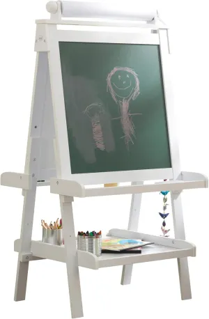 KidKraft Deluxe Wooden Easel with Chalkboard and Dry Erase Surfaces, Paper Roll and Paint Cups - White, Gift for Ages 3 