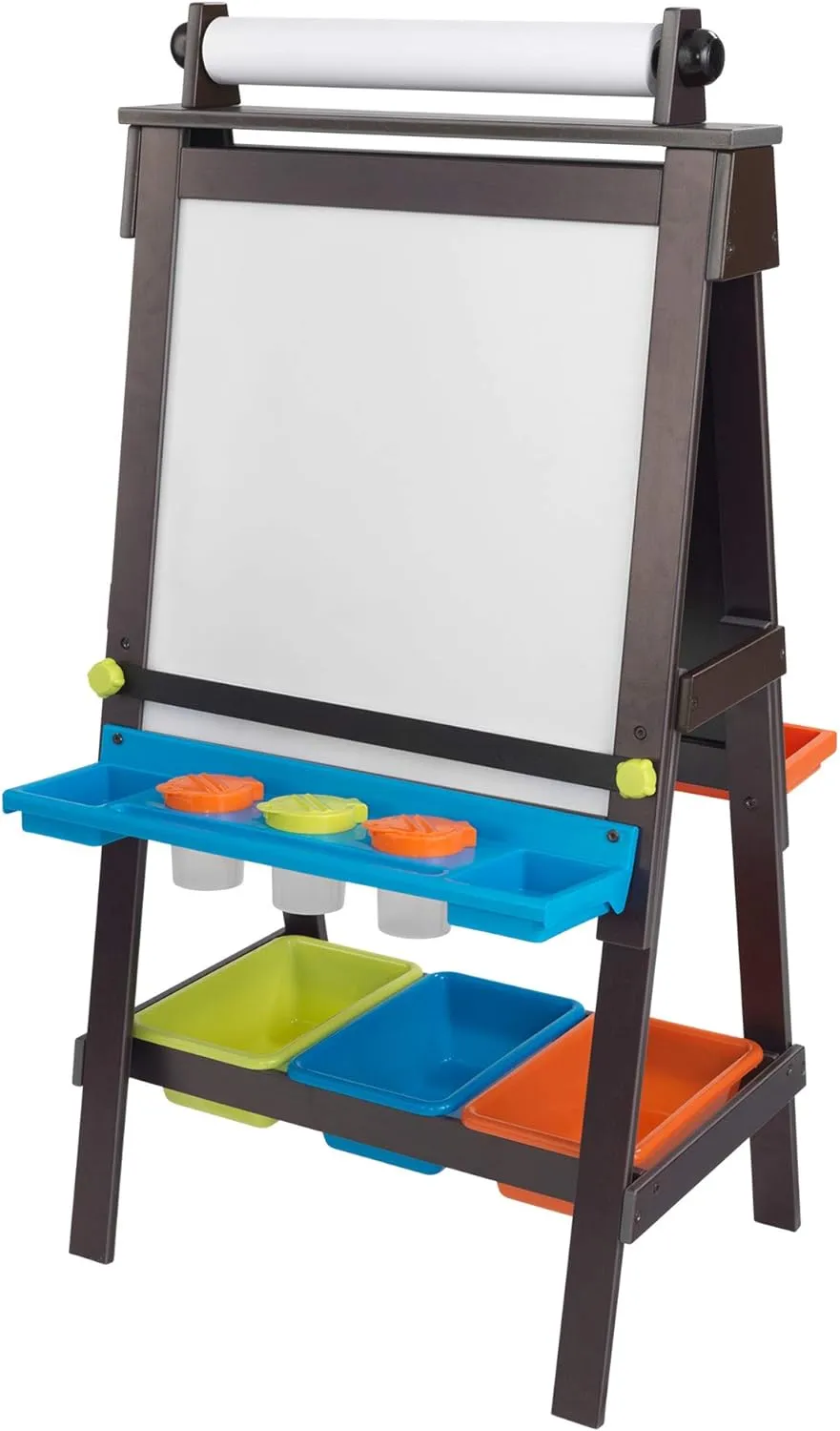 KidKraft Wooden Storage Easel with Dry Erase and Chalkboard Surfaces, Children's Art Furniture - Espresso, Gift for Ages 3 