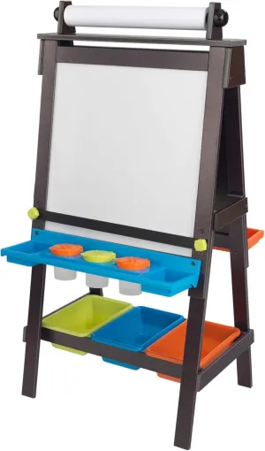 KidKraft Wooden Storage Easel with Dry Erase and Chalkboard Surfaces, Children's Art Furniture - Espresso, Gift for Ages 3 