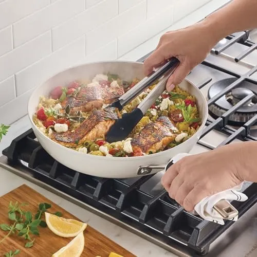 KitchenAid Hard Anodized Ceramic Nonstick Cookware Frying/Skillet Pan, 12.25 Inch Non Stick Fry Pan with Stainless Steel Handle - Porcelain White