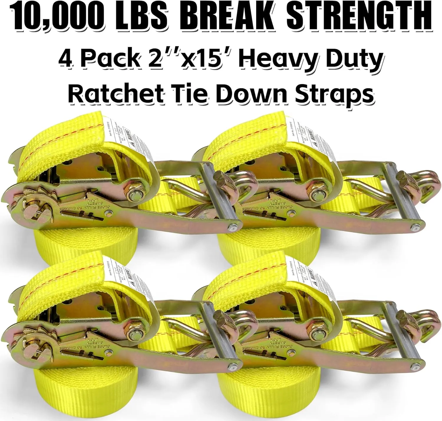 KJE Ratchet Straps Heavy Duty(4 Pack), 2" x 15' Ratchet Strap 10,000 Lbs Max Break Strength, Tie Down Ratcheting with J-Hook, Cargo Straps for Truck, Trailer, Moving Appliances