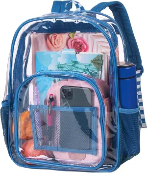 KLFVB Clear Backpack Heavy Duty, See Through Transparent Bookbag - Blue One Size
