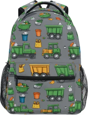 KLL Backpack for Unisex Adult Fashion Vintage Daypacks with Chest Strap for College Work Garbage Trucks Street Cleaning Trucks Trash Bins