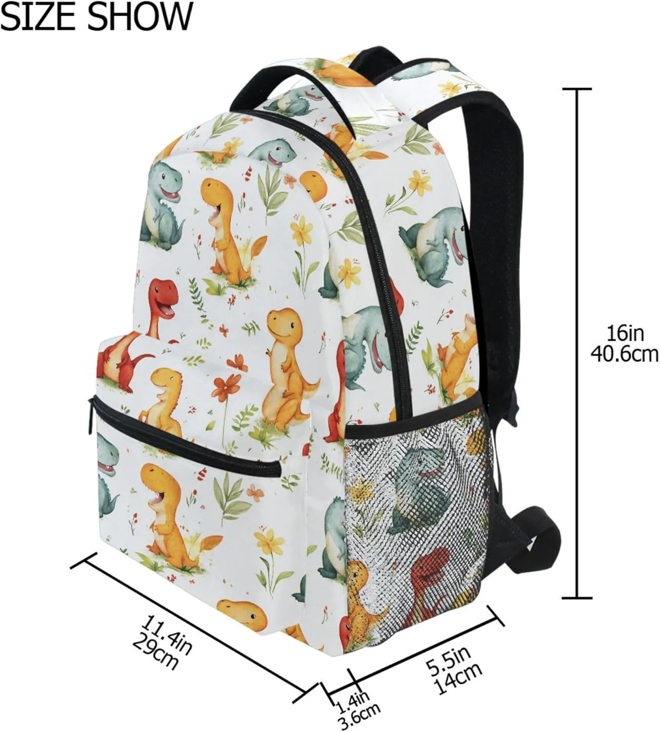 KLL School Backpack for Women Men Waterproof Travel Laptop Backpack with Chest Strap for Travel Trip Cartoon Dinosaurs