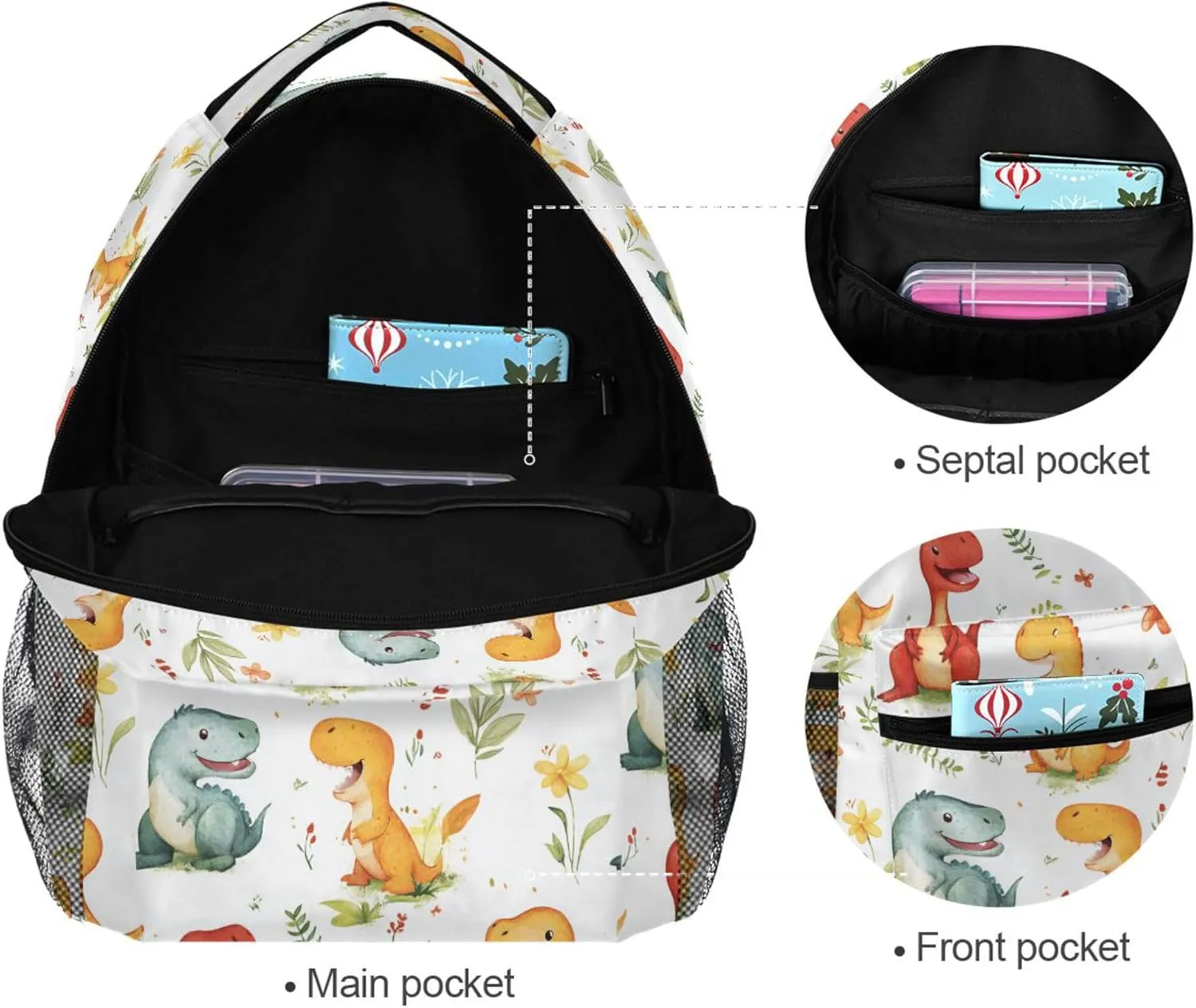 KLL School Backpack for Women Men Waterproof Travel Laptop Backpack with Chest Strap for Travel Trip Cartoon Dinosaurs
