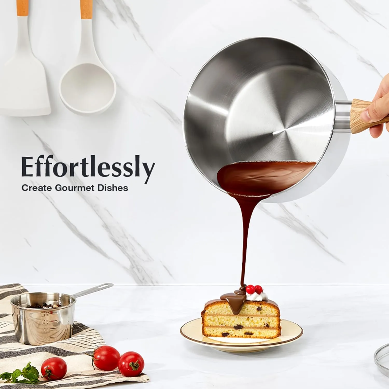 KOCH SYSTEME CS Stainless Steel Saucepan Set, 6 Piece Sauce Pan Set 1QT & 2QT & 3QT with Heat-resistant Bakelite Handle, Cool-Touch Stainless Steel Pot Set, Sauce Pans Induction Ready
