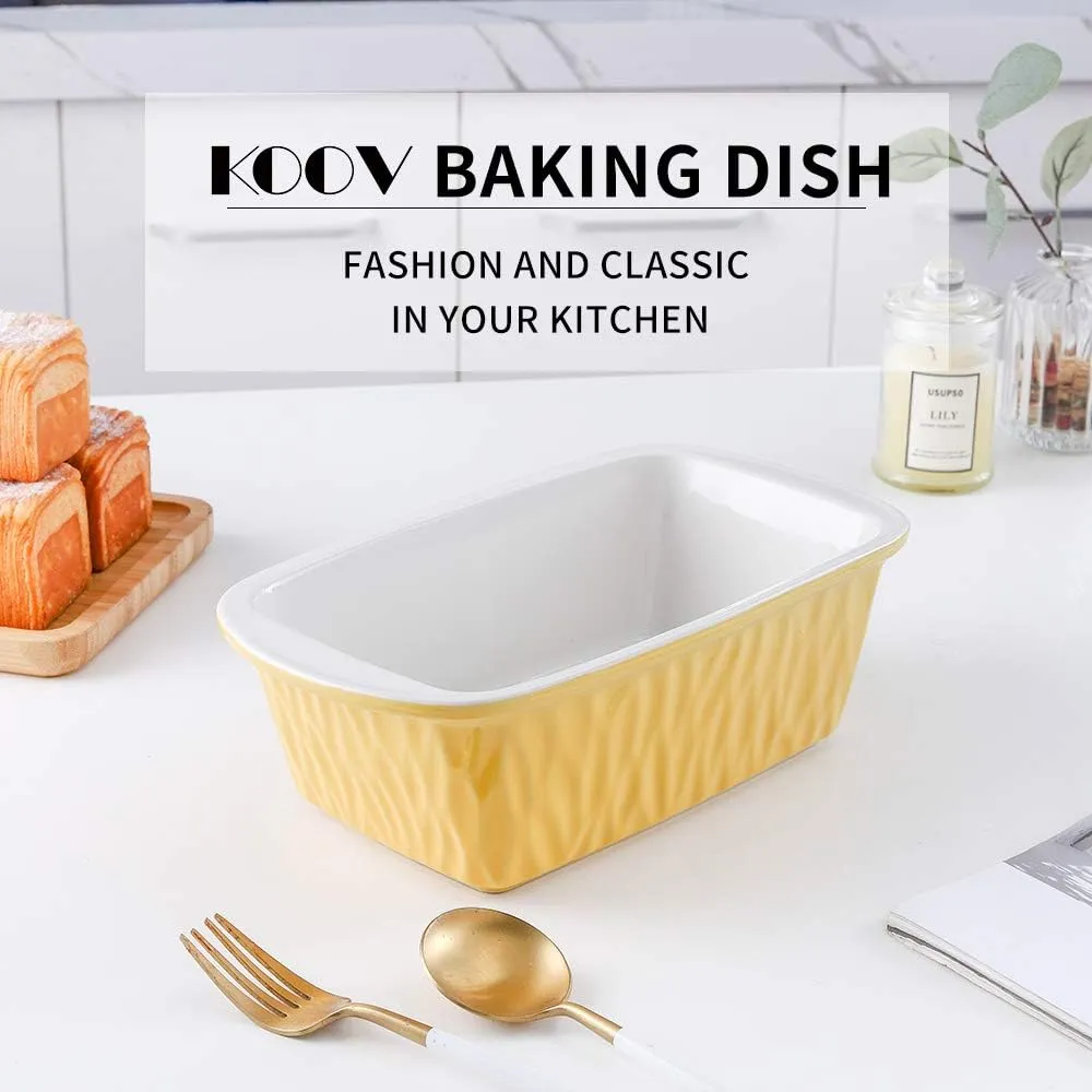 KOOV Ceramic Loaf Pan for Baking Bread, 9 x 5 inch Bread Pan, Rectangular Bread Loaf Pan, Ceramic Bakeware for Cooking, Home Kitchen, Bread Baking Pan Texture Series (Yellow)