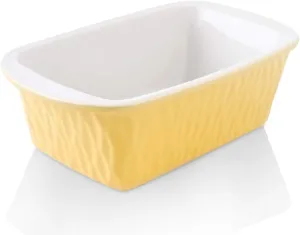 KOOV Ceramic Loaf Pan for Baking Bread, 9 x 5 inch Bread Pan, Rectangular Bread Loaf Pan, Ceramic Bakeware for Cooking, Home Kitchen, Bread Baking Pan Texture Series (Yellow)
