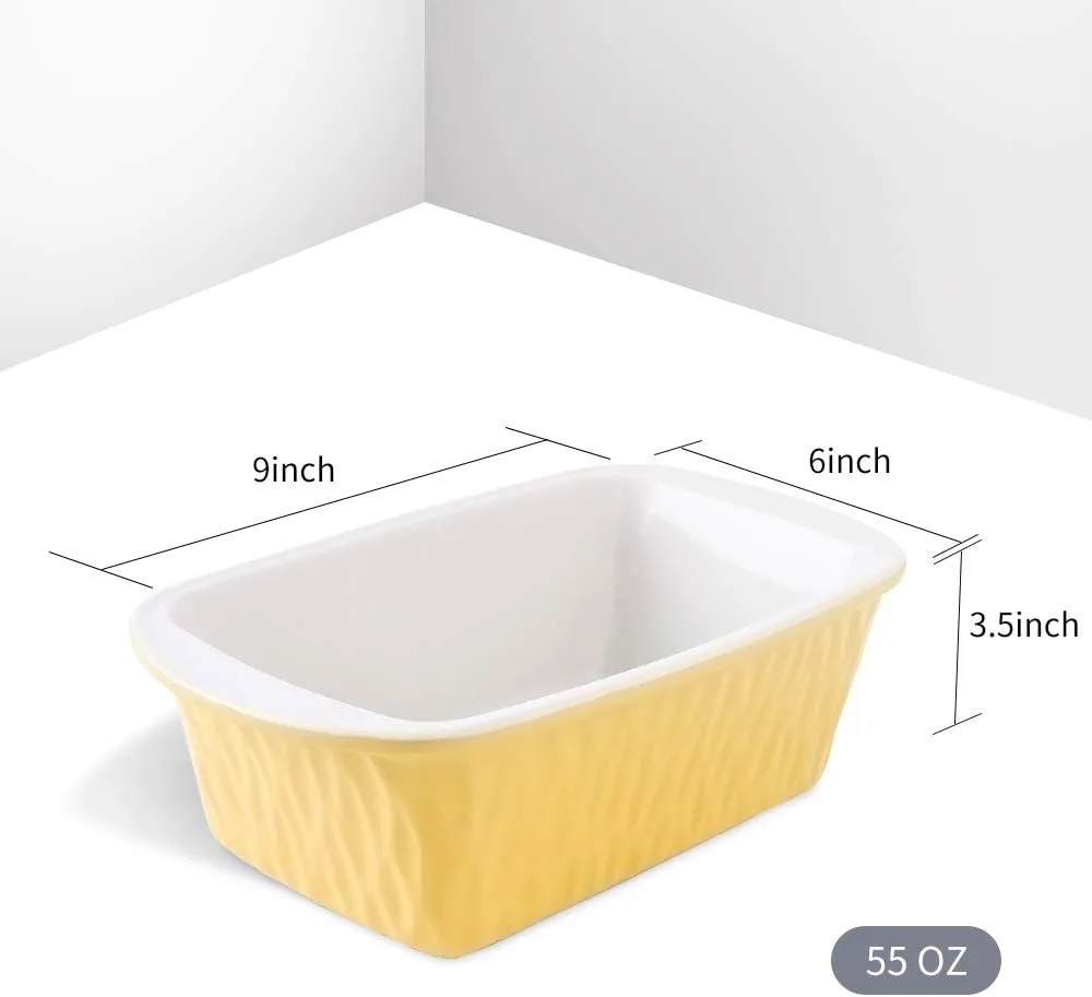 KOOV Ceramic Loaf Pan for Baking Bread, 9 x 5 inch Bread Pan, Rectangular Bread Loaf Pan, Ceramic Bakeware for Cooking, Home Kitchen, Bread Baking Pan Texture Series (Yellow)