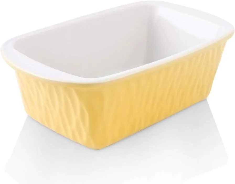 KOOV Ceramic Loaf Pan for Baking Bread, 9 x 5 inch Bread Pan, Rectangular Bread Loaf Pan, Ceramic Bakeware for Cooking, Home Kitchen, Bread Baking Pan Texture Series (Yellow)