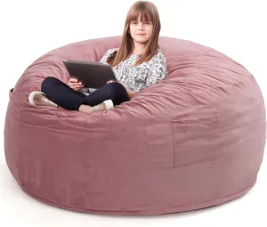 Kromax Large 3.5’ Bean Bag Chair for Kids, Teens, Adults, Memory Foam, Easy to Clean Washable Soft Suede Cover, Reinforced Zipper, Perfect for Living Room, Den, Bedroom, or Dorm, Pink