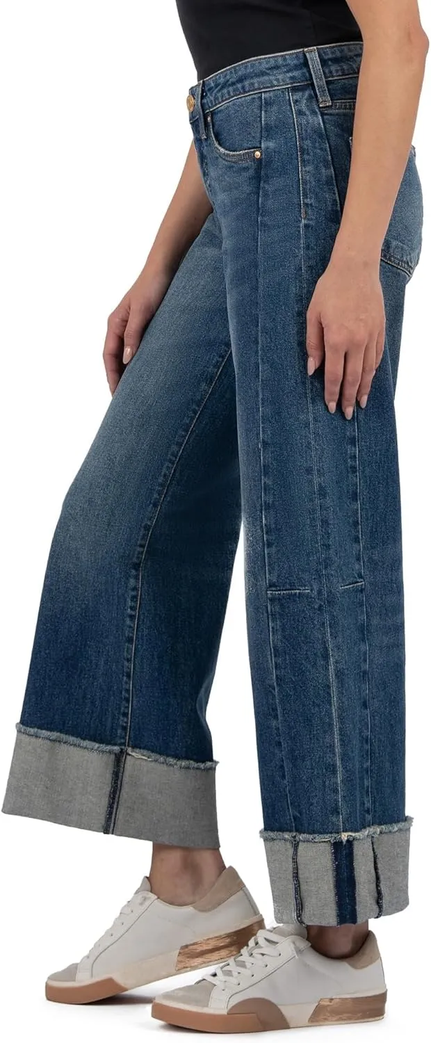 KUT from the Kloth Women's Meg High-Rise Fab Ab Wide Leg Roll Up
