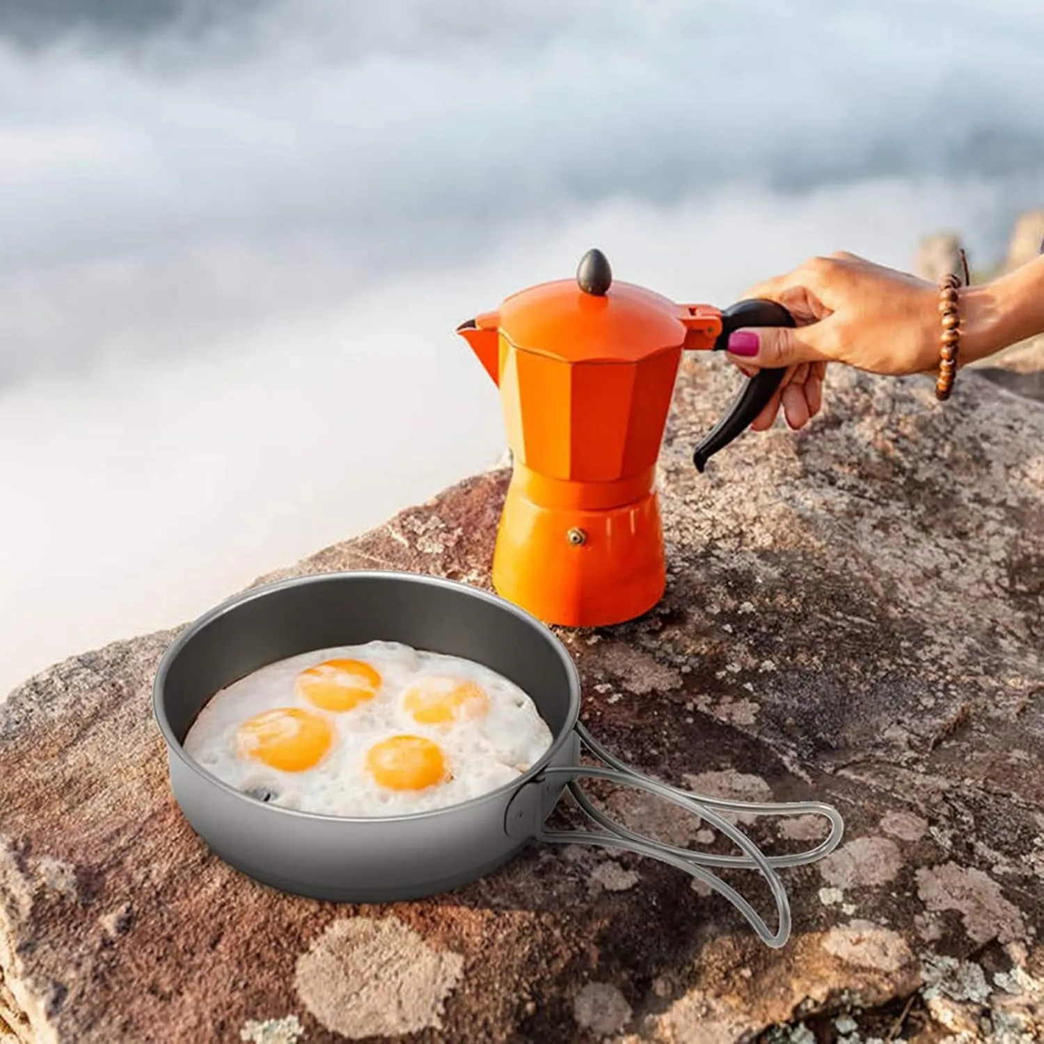 Large Capacity Backpacking Cookware Folding Handle Dinner Plate For Camping Picnics Outdoor Meals
