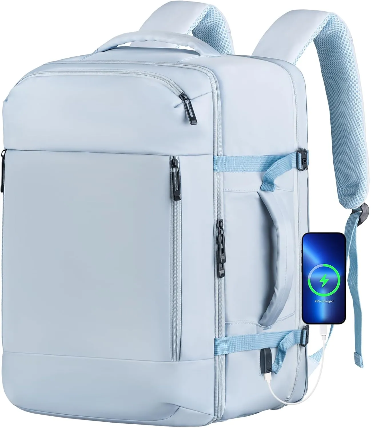 Large Travel Backpack, 17.3 inch USB Charging Port Laptop Backpack for Women, Airline Approved Personal Item Backpack, 45l Lightweight Luggage Carry on Work Bag for Ladies Business Travel Hiking, Blue