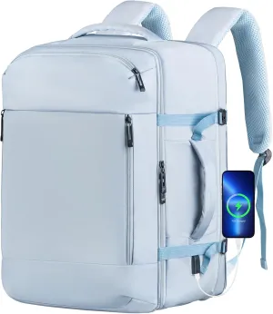 Large Travel Backpack, 17.3 inch USB Charging Port Laptop Backpack for Women, Airline Approved Personal Item Backpack, 45l Lightweight Luggage Carry on Work Bag for Ladies Business Travel Hiking, Blue