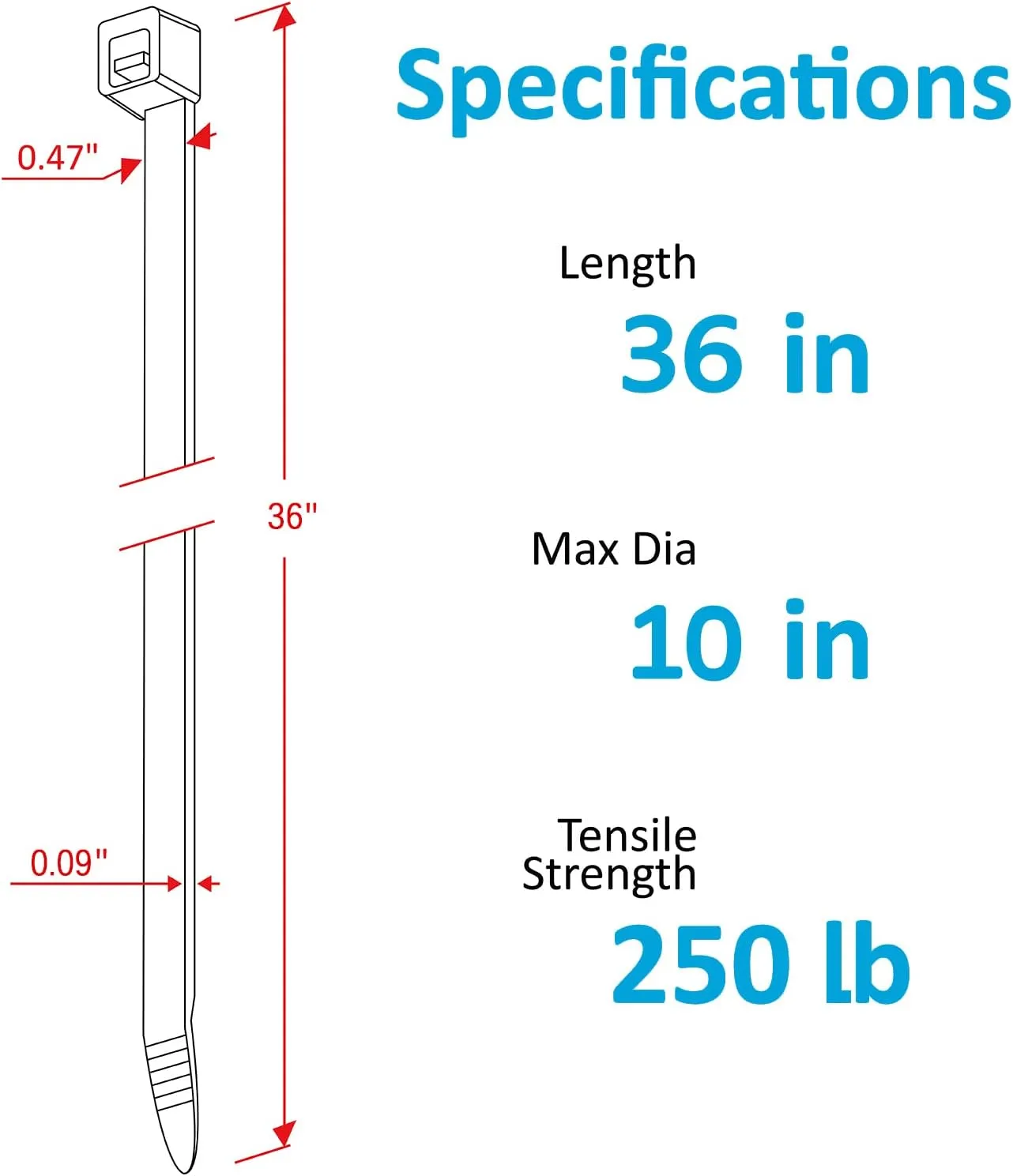 Large Zip Ties 36 inch (250 Pack), Long Zip Ties Heavy Duty with 250 lb Tensile Strength, Big Cable Ties, Black, by ANOSON
