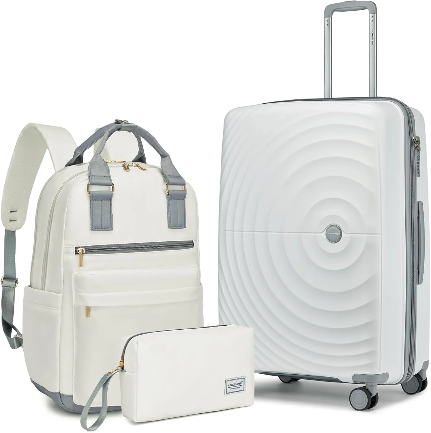 LARVENDER Luggage Sets 3 Piece, 20in Carry On Luggage, PP Hardshell Suitcase Set, Expandable Luggage with Spinner Wheels, Carry On Suitcase With Travel Backpack for Men Women(WHITE/20/BP/TB)