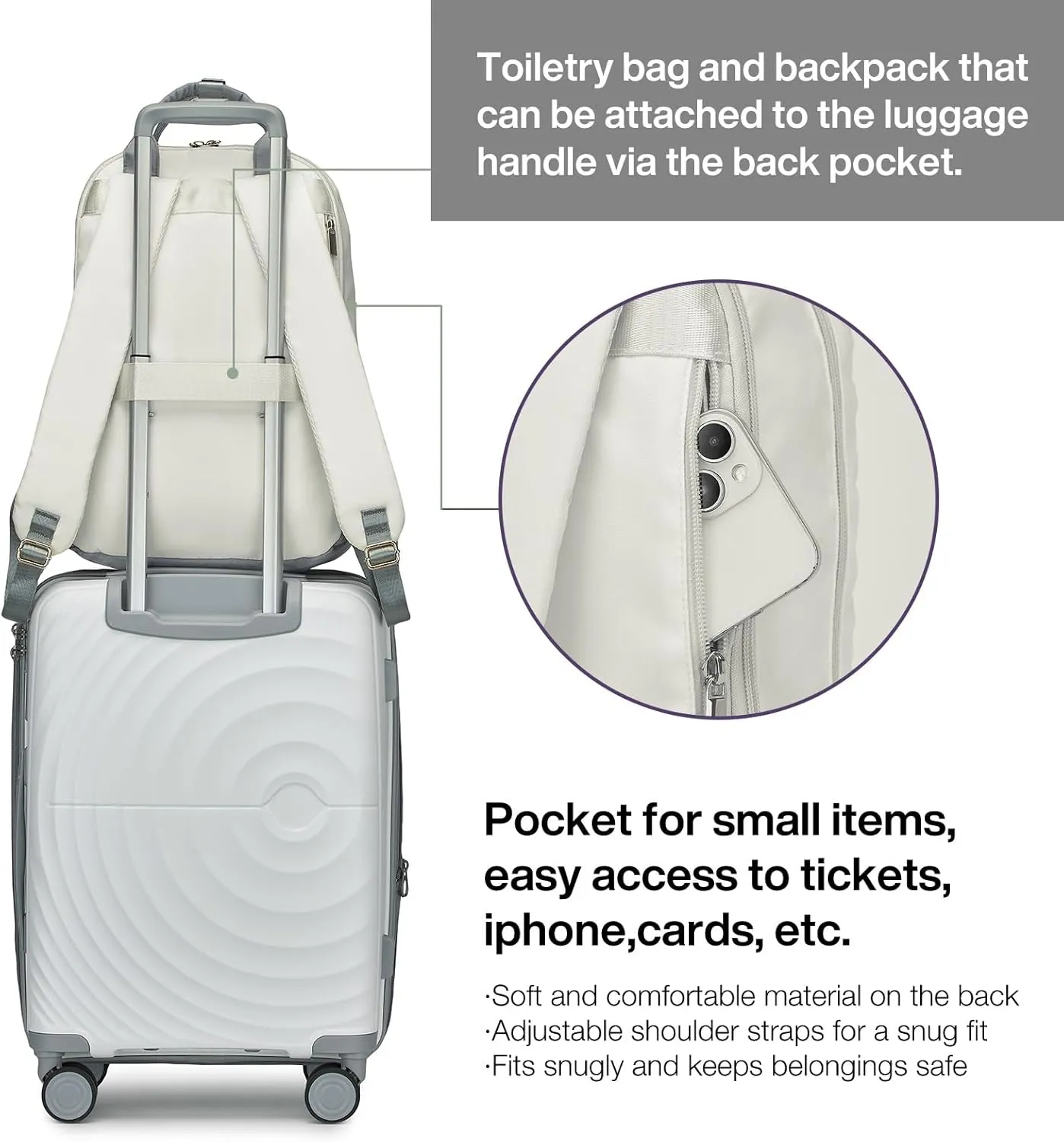 LARVENDER Luggage Sets 3 Piece, 20in Carry On Luggage, PP Hardshell Suitcase Set, Expandable Luggage with Spinner Wheels, Carry On Suitcase With Travel Backpack for Men Women(WHITE/20/BP/TB)