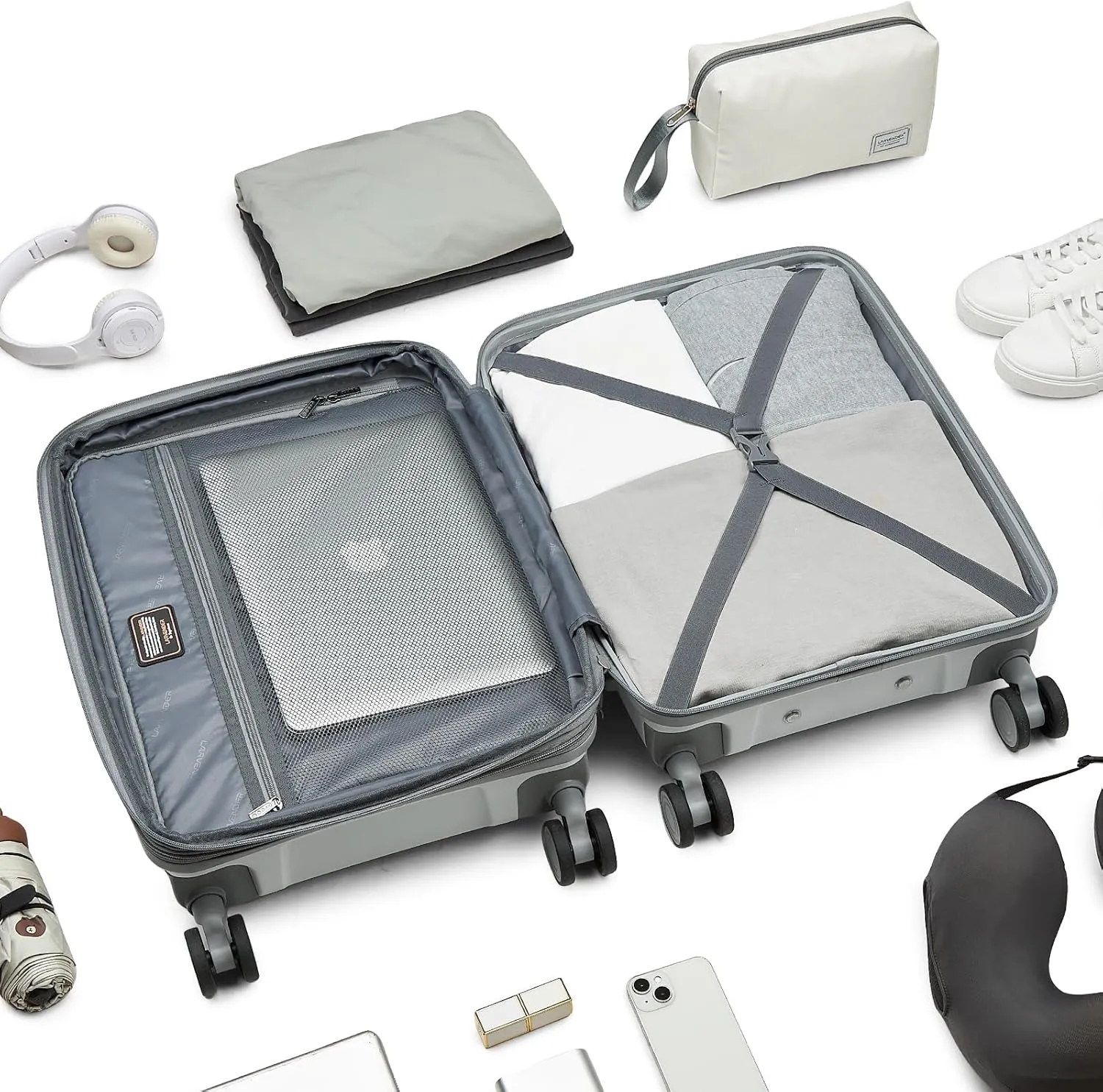LARVENDER Luggage Sets 3 Piece, 20in Carry On Luggage, PP Hardshell Suitcase Set, Expandable Luggage with Spinner Wheels, Carry On Suitcase With Travel Backpack for Men Women(WHITE/20/BP/TB)