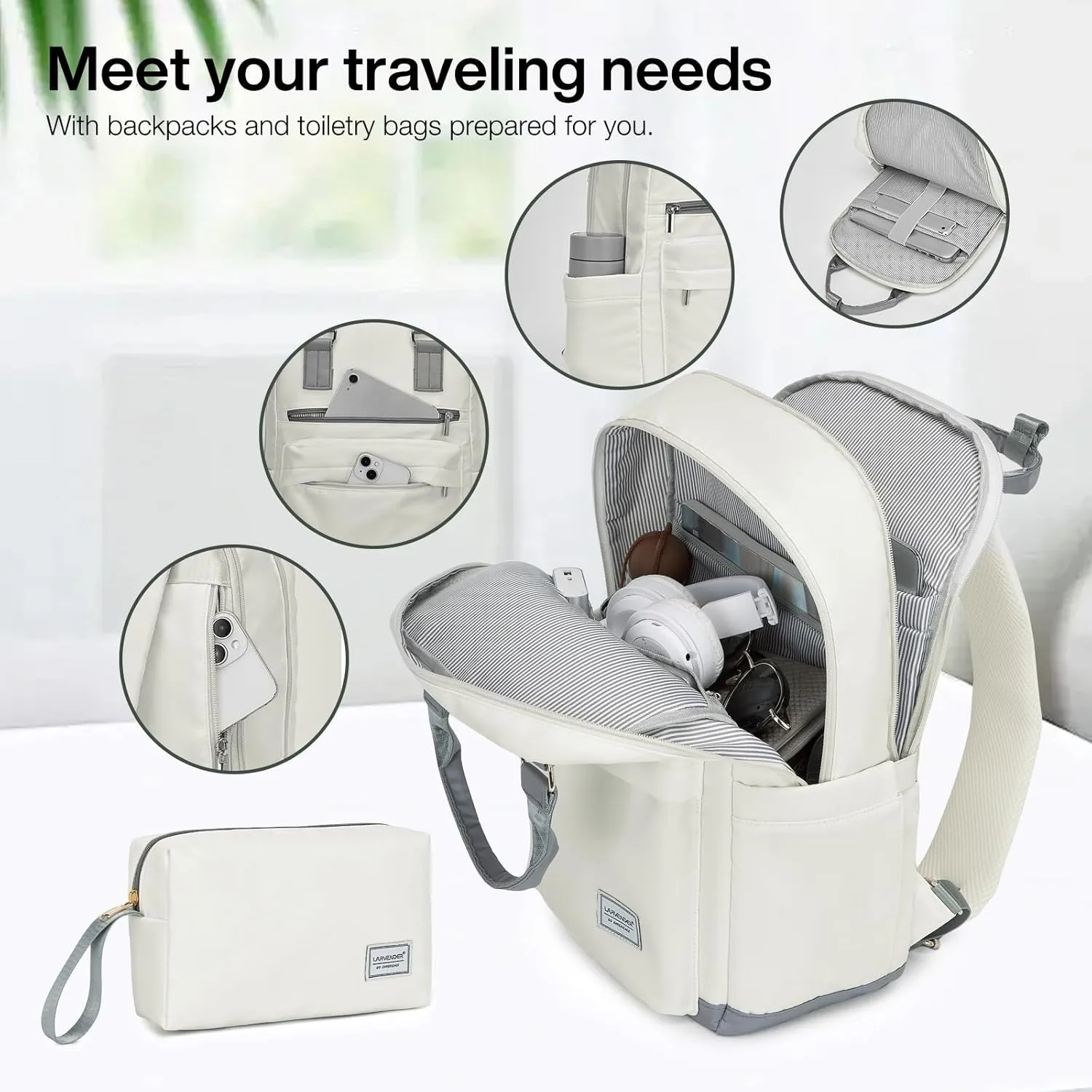 LARVENDER Luggage Sets 3 Piece, 20in Carry On Luggage, PP Hardshell Suitcase Set, Expandable Luggage with Spinner Wheels, Carry On Suitcase With Travel Backpack for Men Women(WHITE/20/BP/TB)