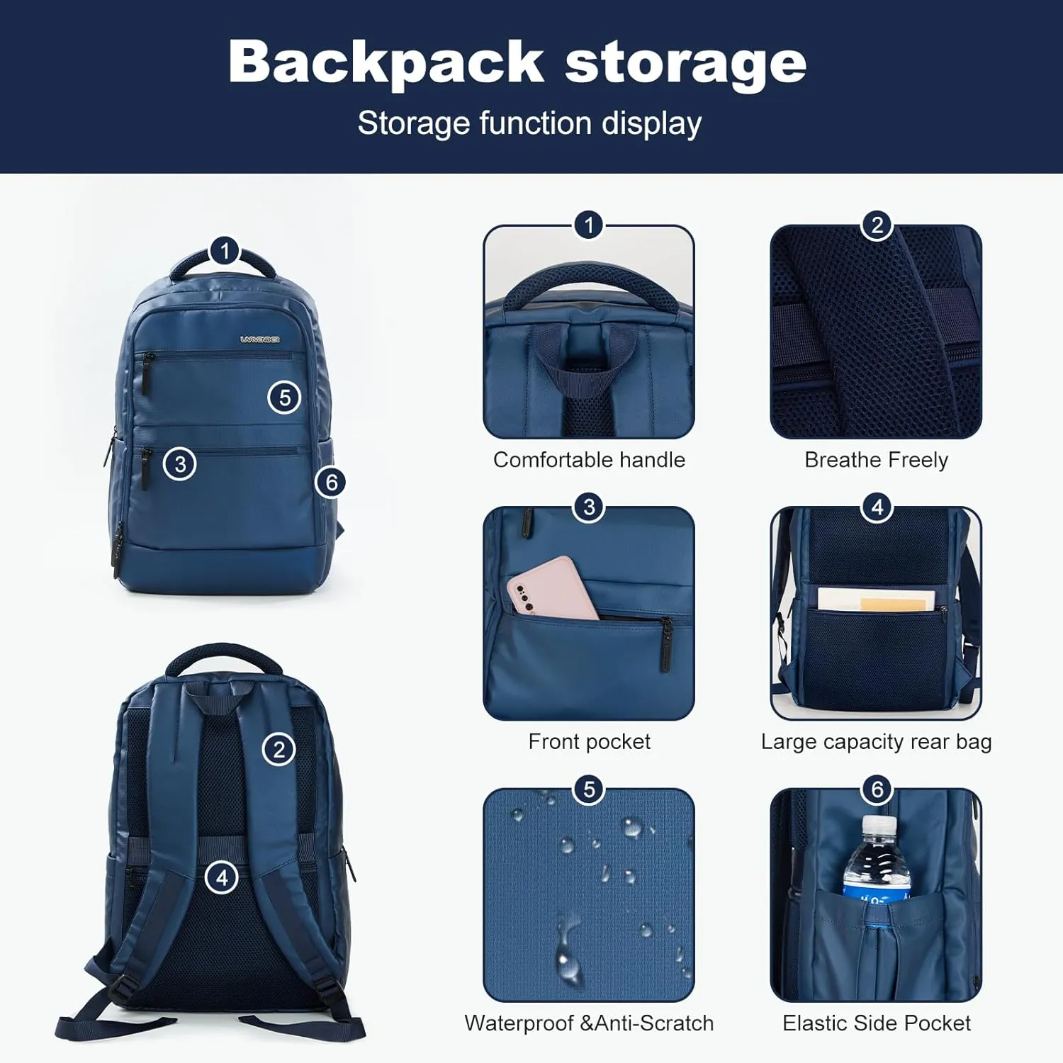 LARVENDER Luggage Sets 3 Piece Expandable 20inch Carry On Luggage Suitcase with Front Pocket, Hardshell 28inch Checked Luggage with Spinner Wheels, TSA Lock for Men & Women, Blue