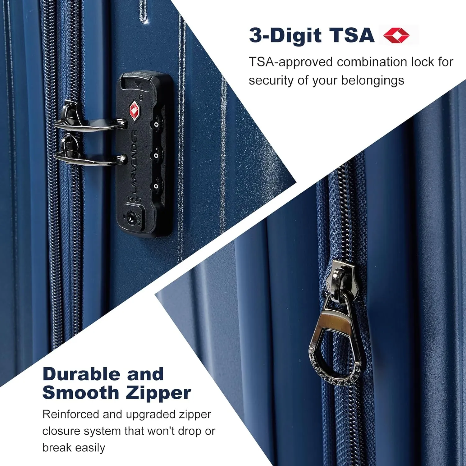 LARVENDER Luggage Sets 3 Piece Expandable 20inch Carry On Luggage Suitcase with Front Pocket, Hardshell 28inch Checked Luggage with Spinner Wheels, TSA Lock for Men & Women, Blue