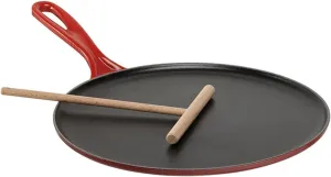Le Creuset Enameled Cast Iron Crepe Pan with Rateau and Spatula, 10.75", Cerise