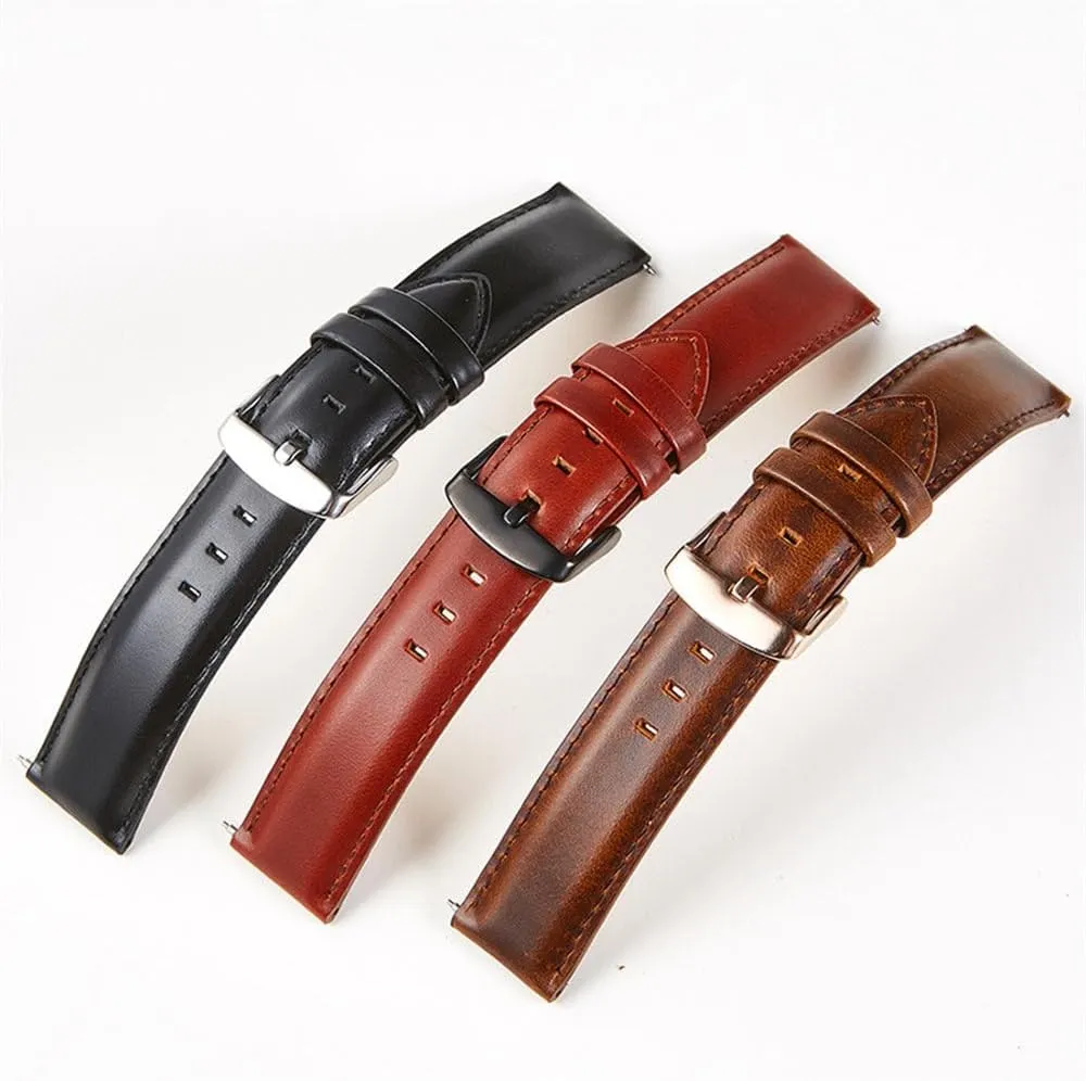 Leather Watchband 18mm 20mm 22mm Black Brown Red Cowhide Watch Band Quick Release Strap Watch Accessories