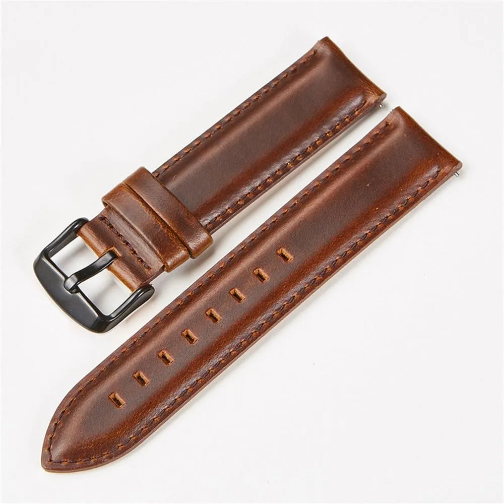 Leather Watchband 18mm 20mm 22mm Black Brown Red Cowhide Watch Band Quick Release Strap Watch Accessories