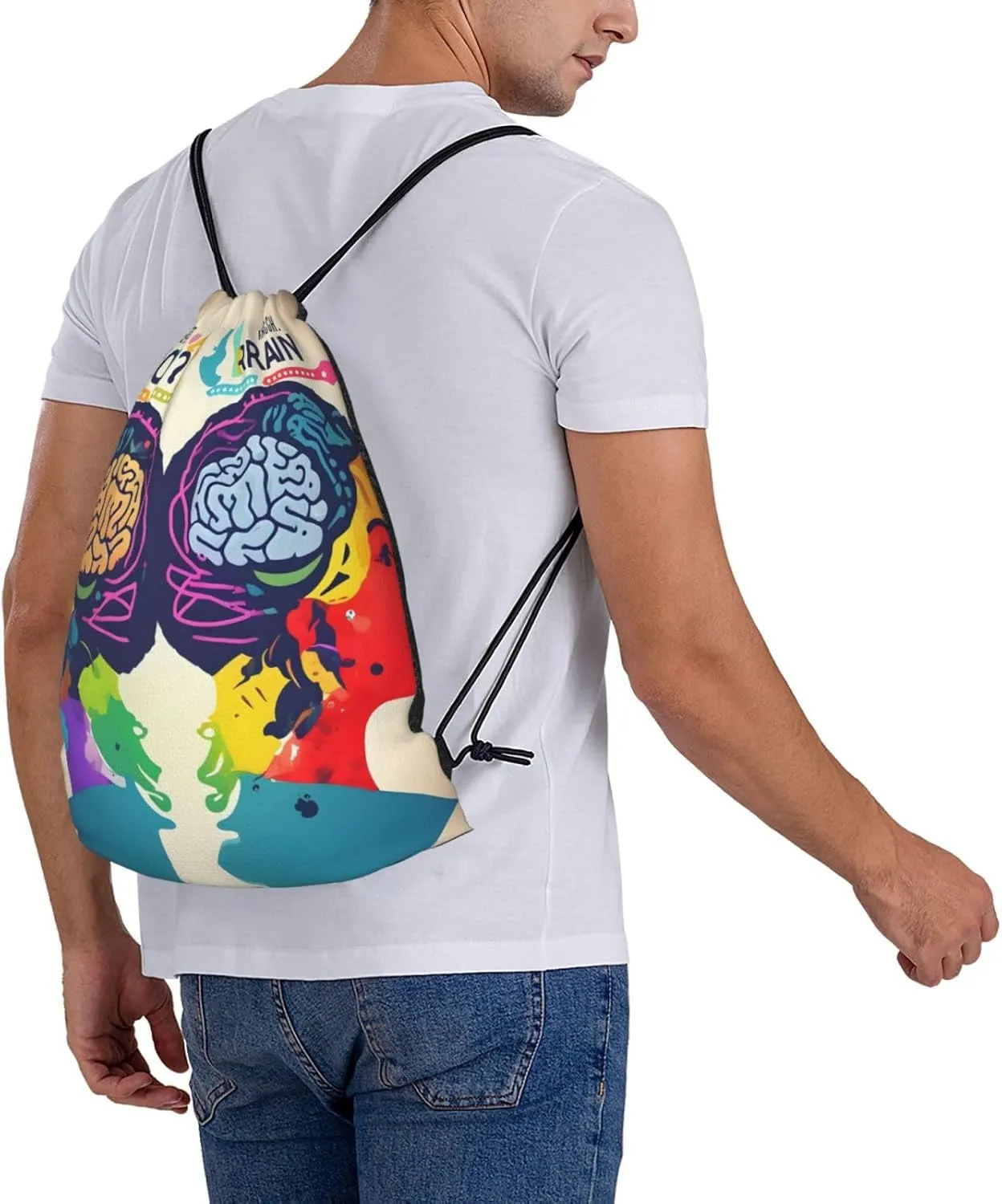 Left And Right Brain Advantage Drawstring Backpack Bag Sport Gym Sackpack Men Women