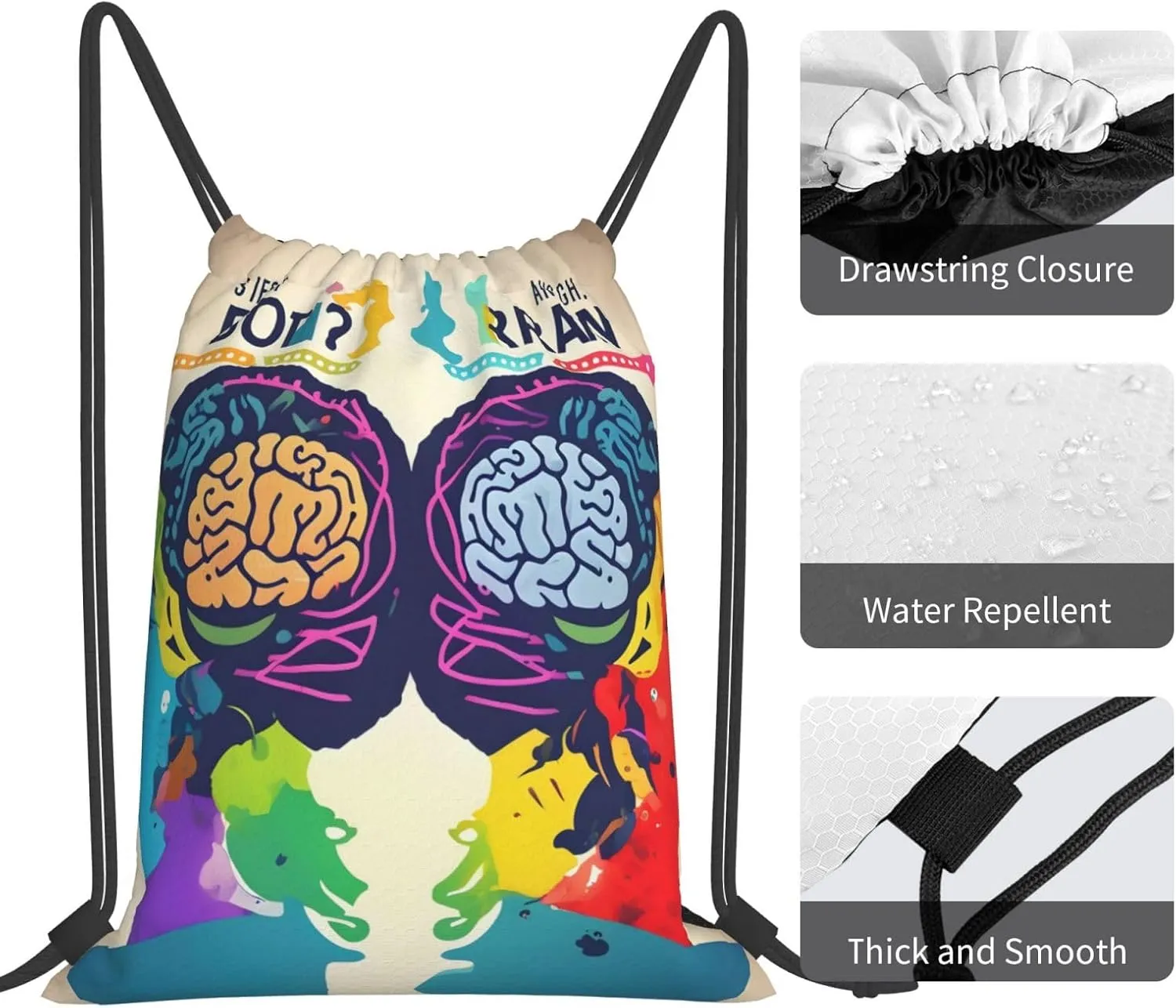 Left And Right Brain Advantage Drawstring Backpack Bag Sport Gym Sackpack Men Women