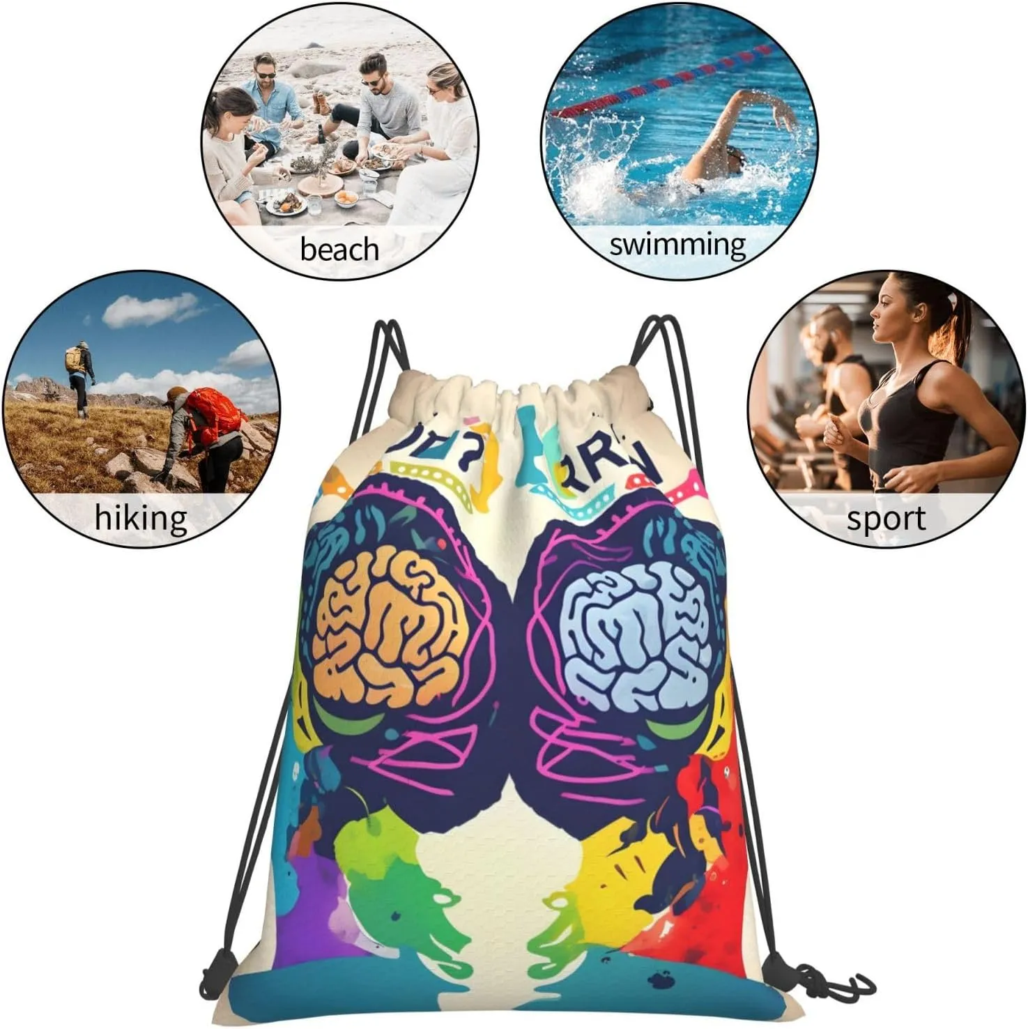 Left And Right Brain Advantage Drawstring Backpack Bag Sport Gym Sackpack Men Women