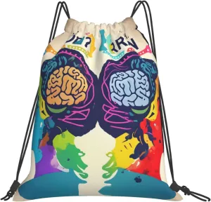 Left And Right Brain Advantage Drawstring Backpack Bag Sport Gym Sackpack Men Women