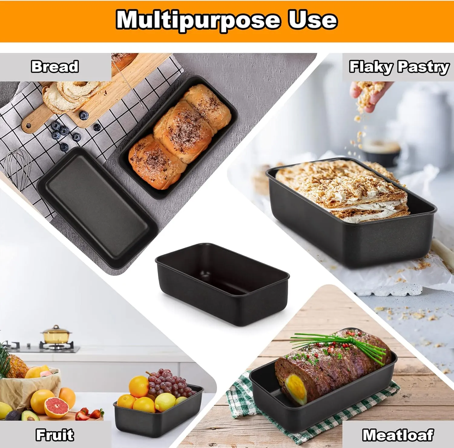 LIANYU 6 Pack Nonstick Loaf Bread Pan for Baking, 9x5 Bread Loaf Baking Pan, Stainless Steel Meatloaf Pan Tin for Homemade, Dishwasher Safe