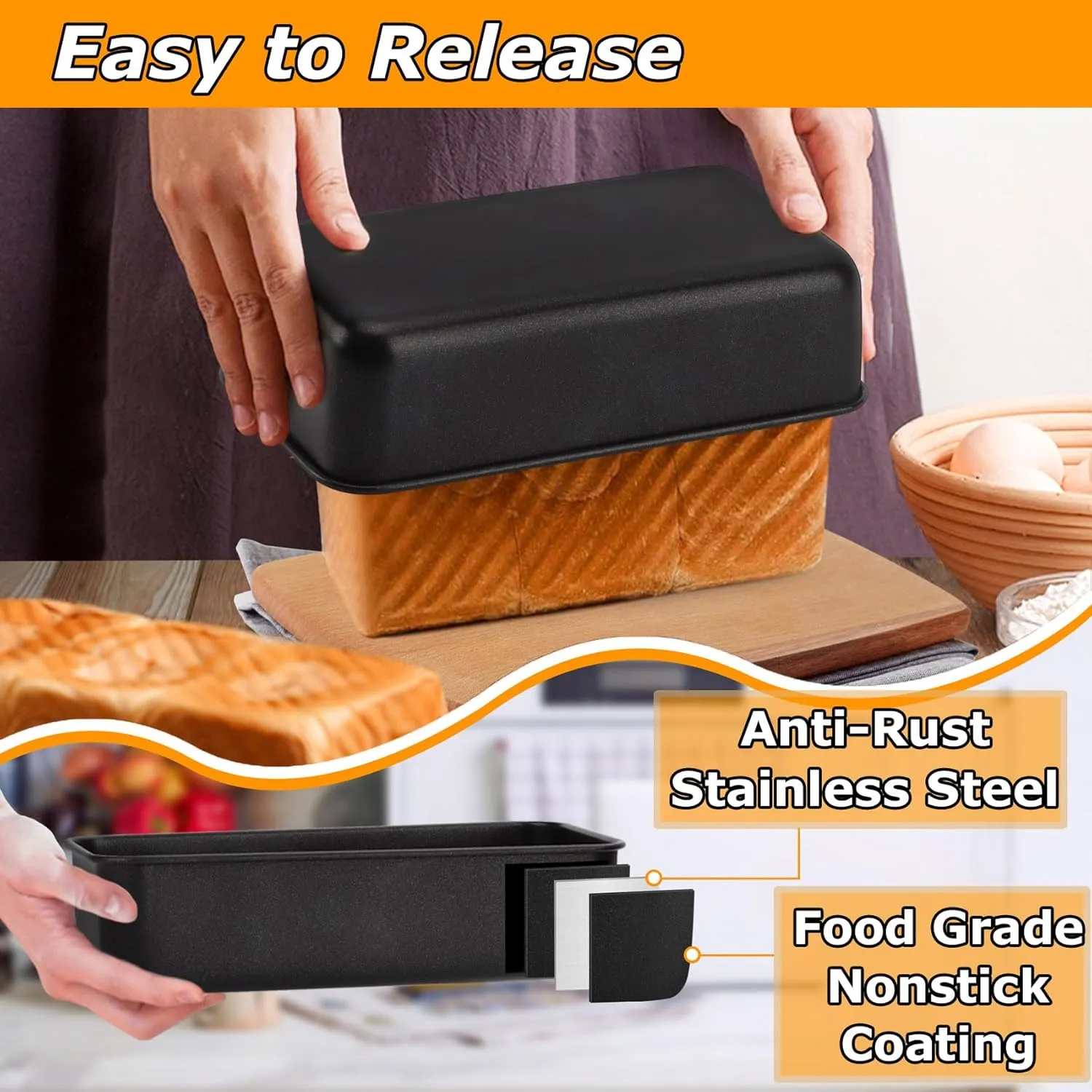 LIANYU 6 Pack Nonstick Loaf Bread Pan for Baking, 9x5 Bread Loaf Baking Pan, Stainless Steel Meatloaf Pan Tin for Homemade, Dishwasher Safe