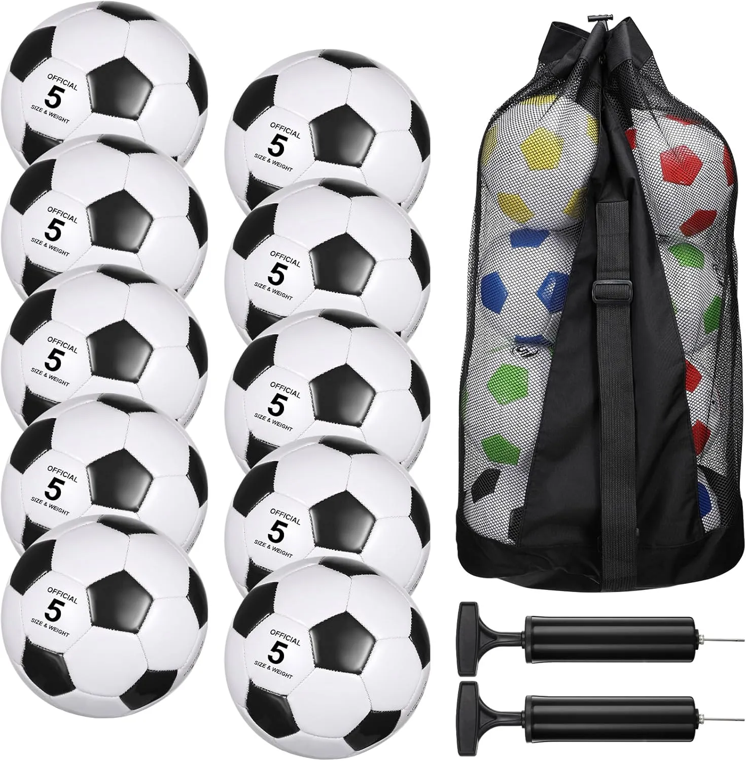 Libima 13 Pcs Soccer Ball Bulk 10 Pcs Official Size 5 Soccer Ball with 2 Pump and Carry Bag Indoor Outdoor Training Game Sport Gift for Youth Adult Back to School