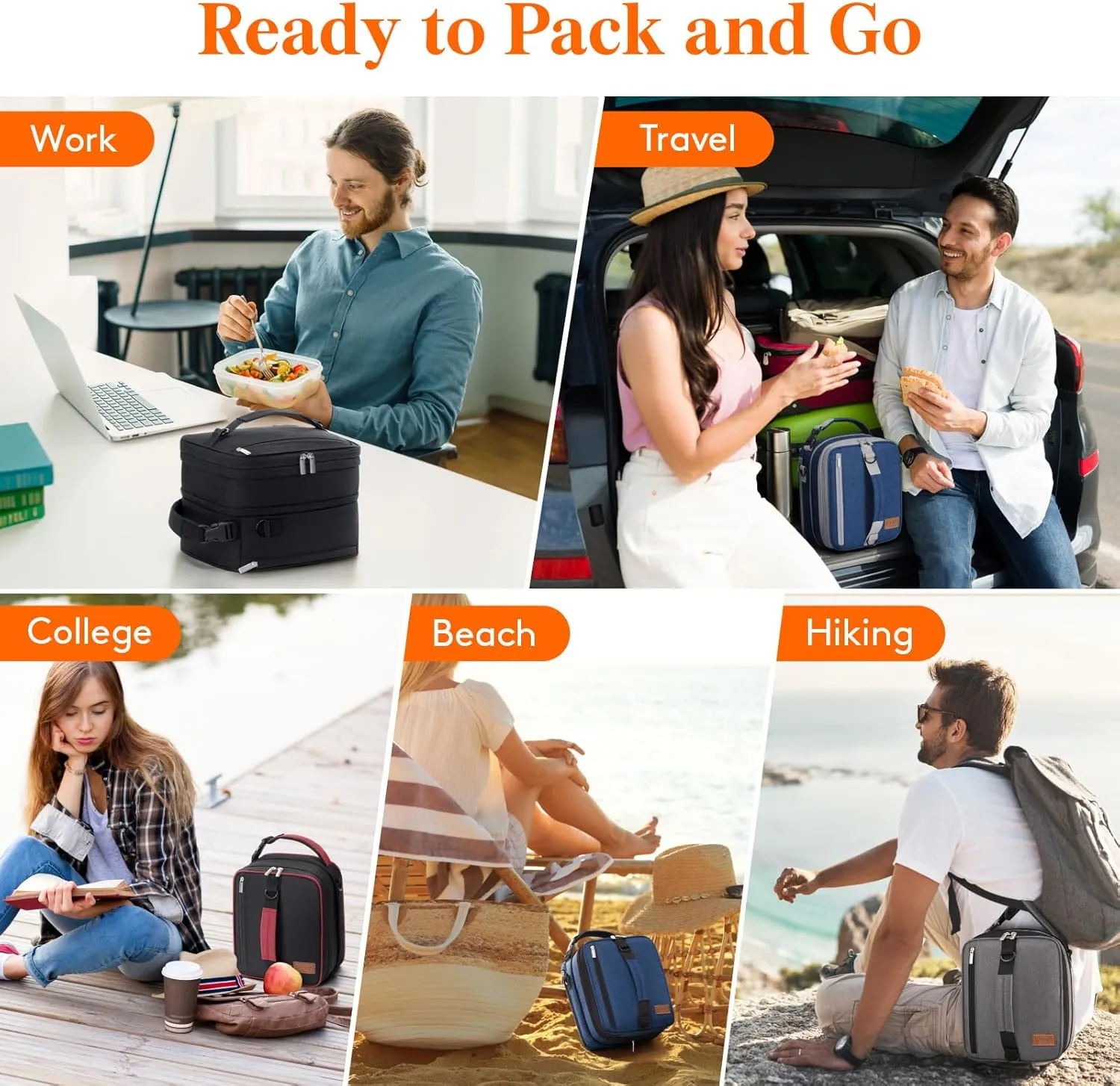 Lifewit Insulated Lunch Box for Men, Expandable Cooler Bag, Freezable Lunch Bag for Women with 2 Ice Packs and Shoulder Straps for Work Travel College, 8.2L Black